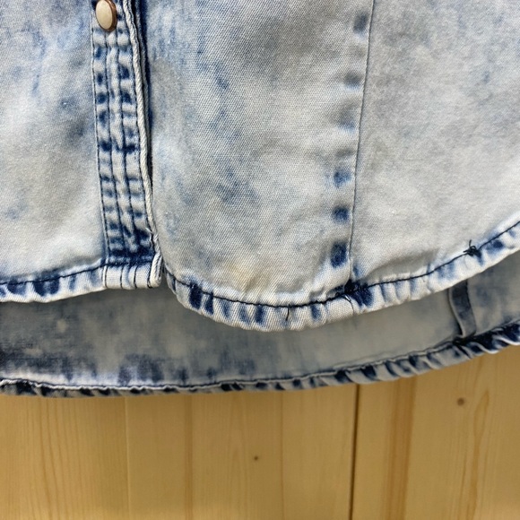 ❤️😍Panhandle Acid Wash Blue Tye Dye White Laced Collard Blue Jean Button Down - Picture 11 of 11